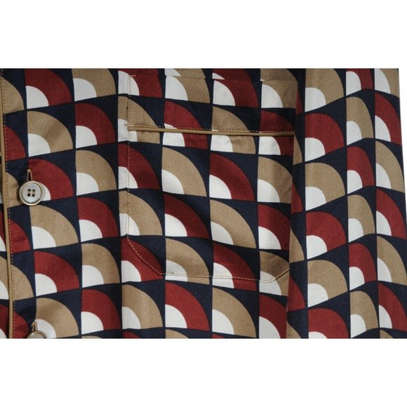Dolce & Gabbana Mens Button Down Pajama Shirt 42 XL Red Tan Geometric 100% Silk - Picture 4 of 9